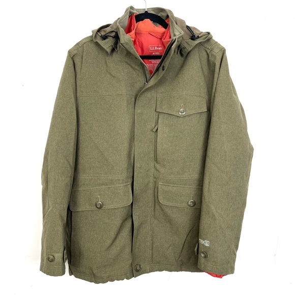 L.L.Bean Olive Green 3-In-1 Tek All Season Jacket Hooded Coat Men's Medium - Picture 1 of 15